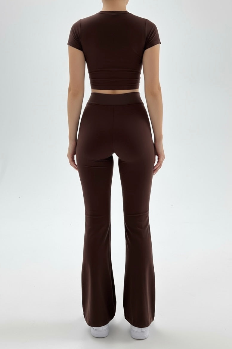 Dark Brown Basic Straight-Cut Cotton Jersey Leggings