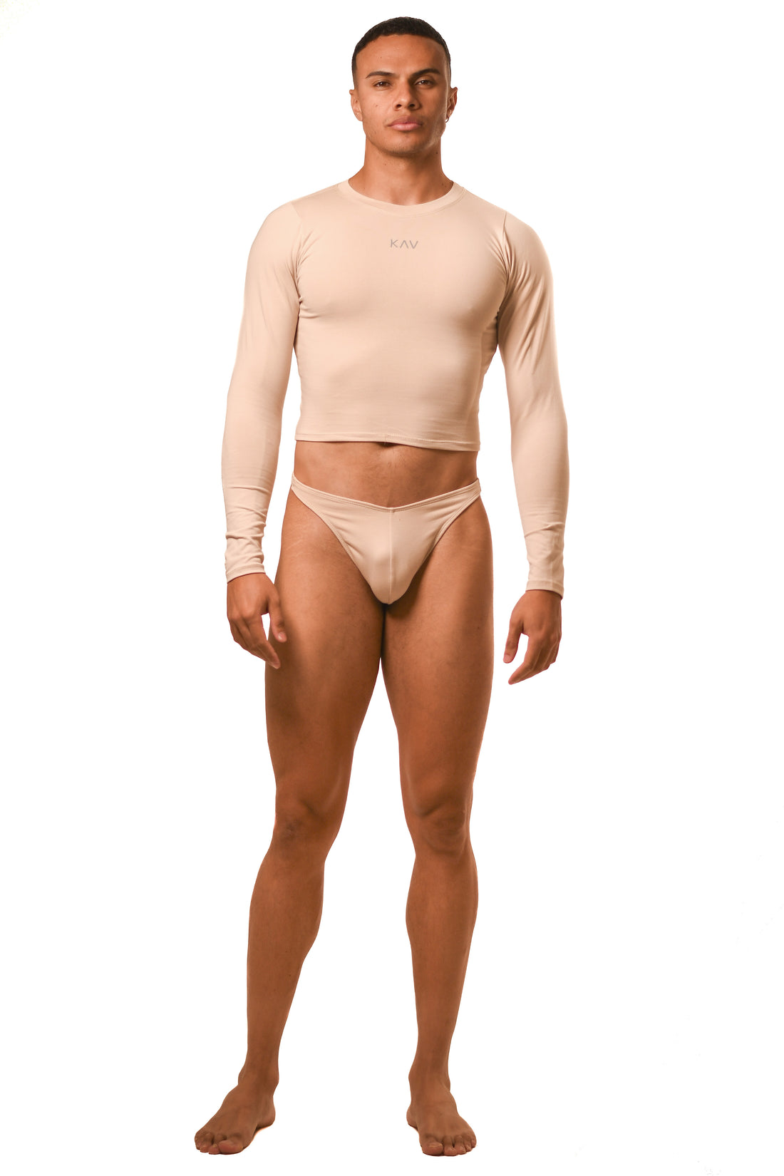 Beige Long Sleeve Magnet Thong Set