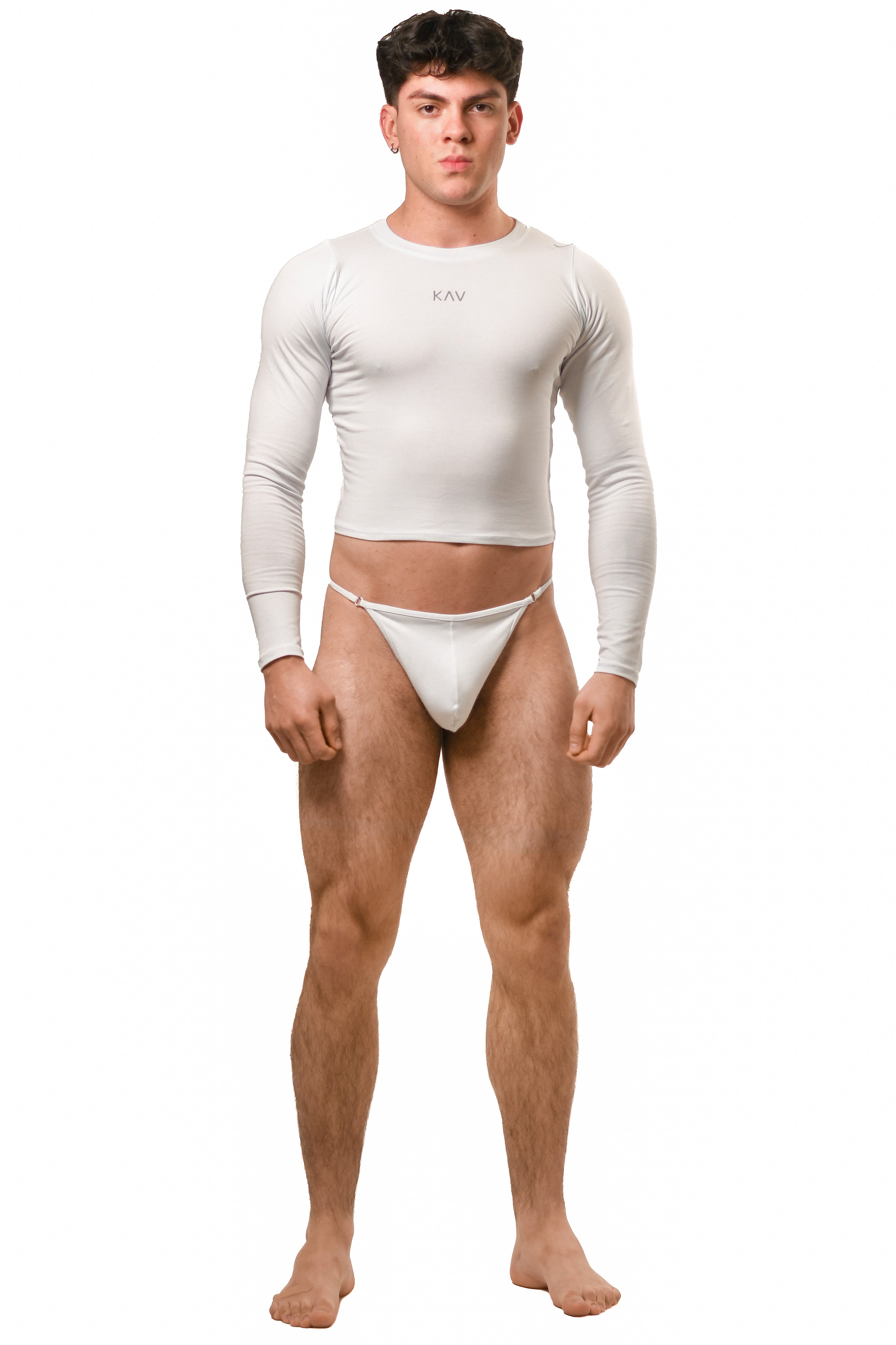 Long Sleeve White Thong Set