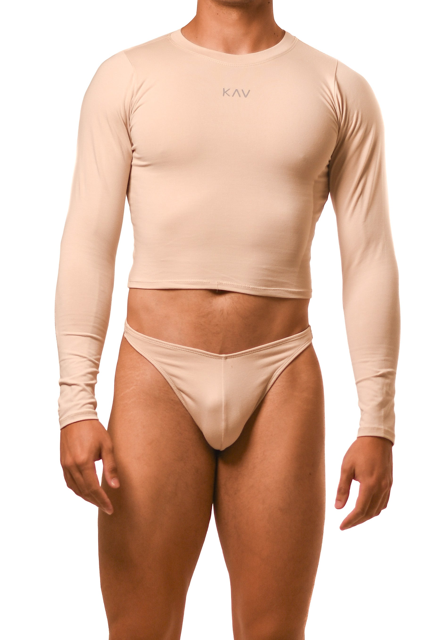 Beige Long Sleeve Magnet Thong Set
