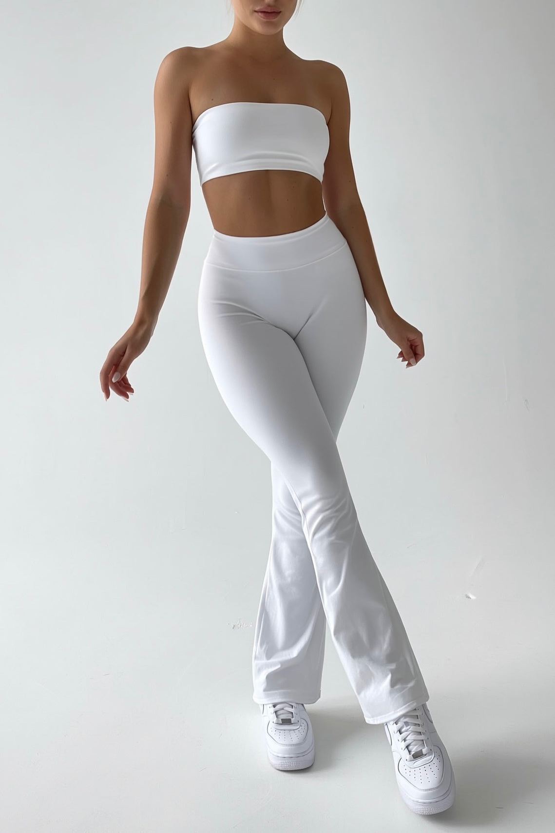 White Seamless Straight-Cut Cotton Jersey Leggings