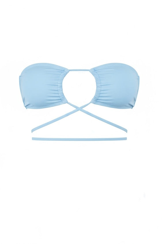 Baby Blue Loop Tie Strapless Bikini Top