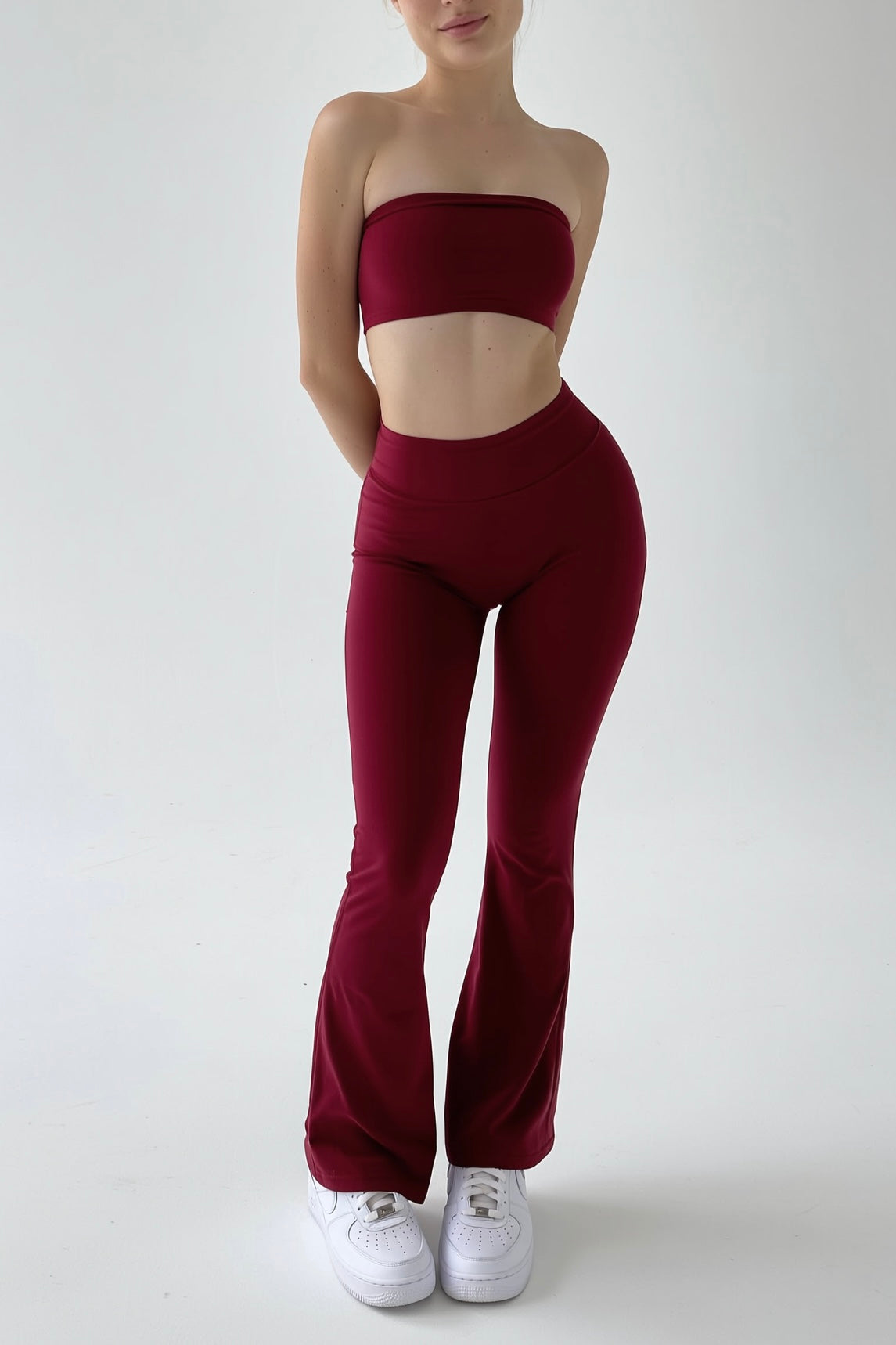 Dark Red Seamless Straight-Cut Cotton Jersey Leggings