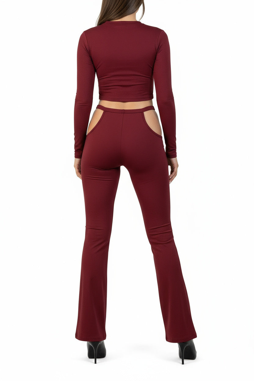 Dark Red Waistband Cutout Leggings