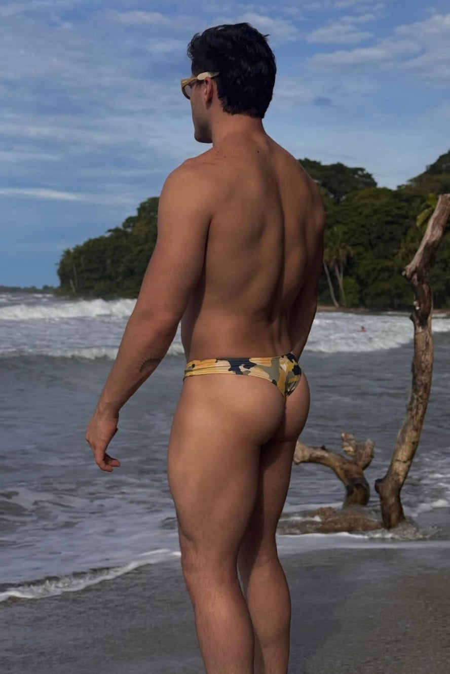 Yellow Camo Devils Swim Thong