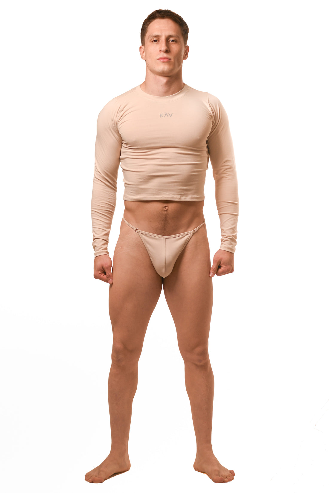 Beige Long Sleeve Magnet G-String Set