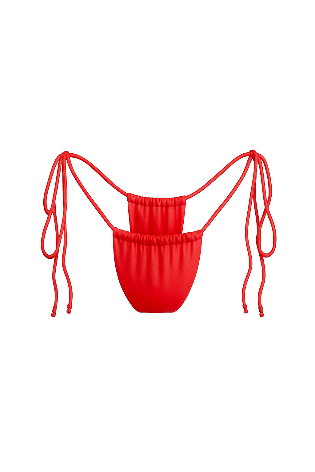 Red Tie-Side Ruched Bikini Bottom