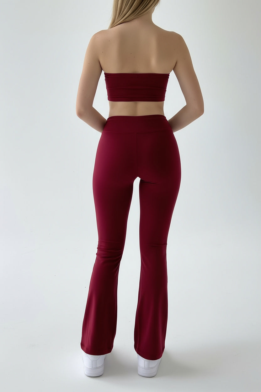 Dark Red Seamless Straight-Cut Cotton Jersey Leggings