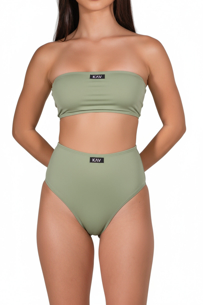 Olive Green Swim Minimal High Waist Bottom