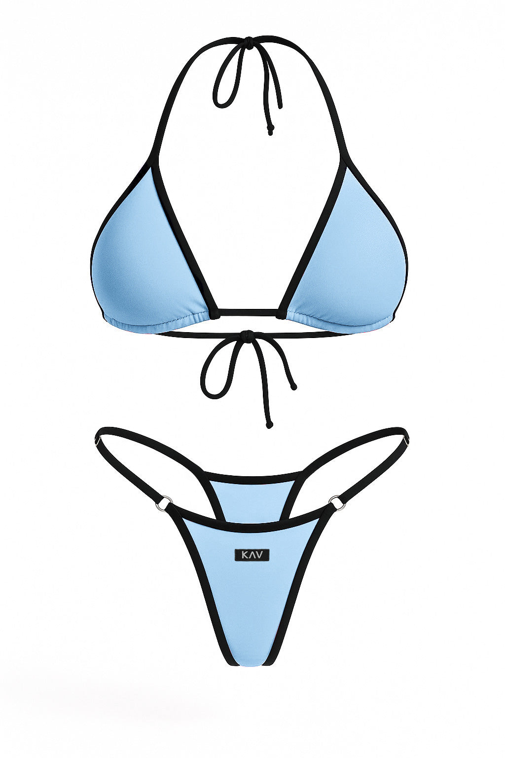 Baby Blue Contrast Trim Two Piece Triangle Bikini
