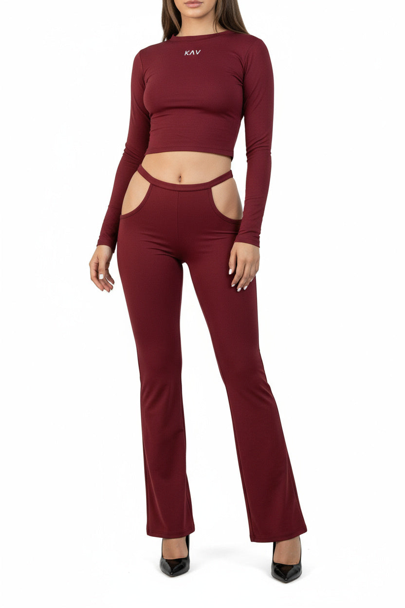 Dark Red Long Sleeve Magnet Top