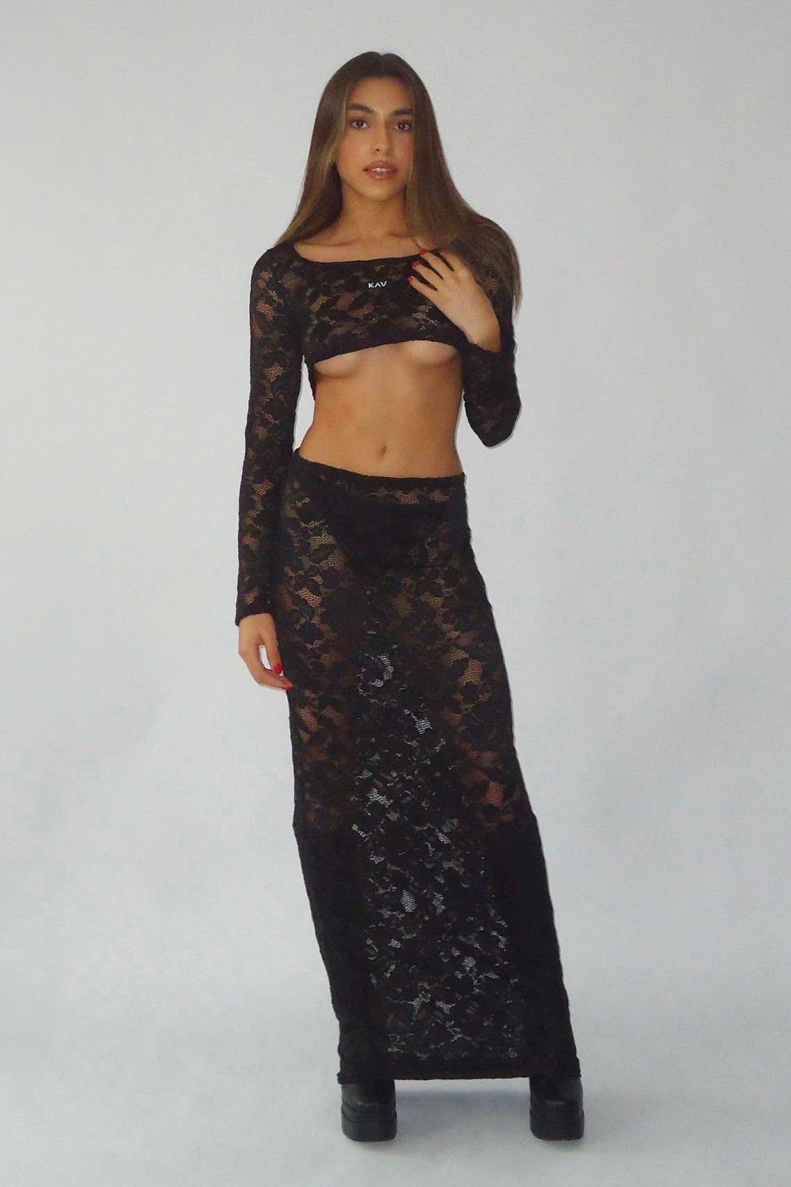Black Long Bodycon Lace Skirt