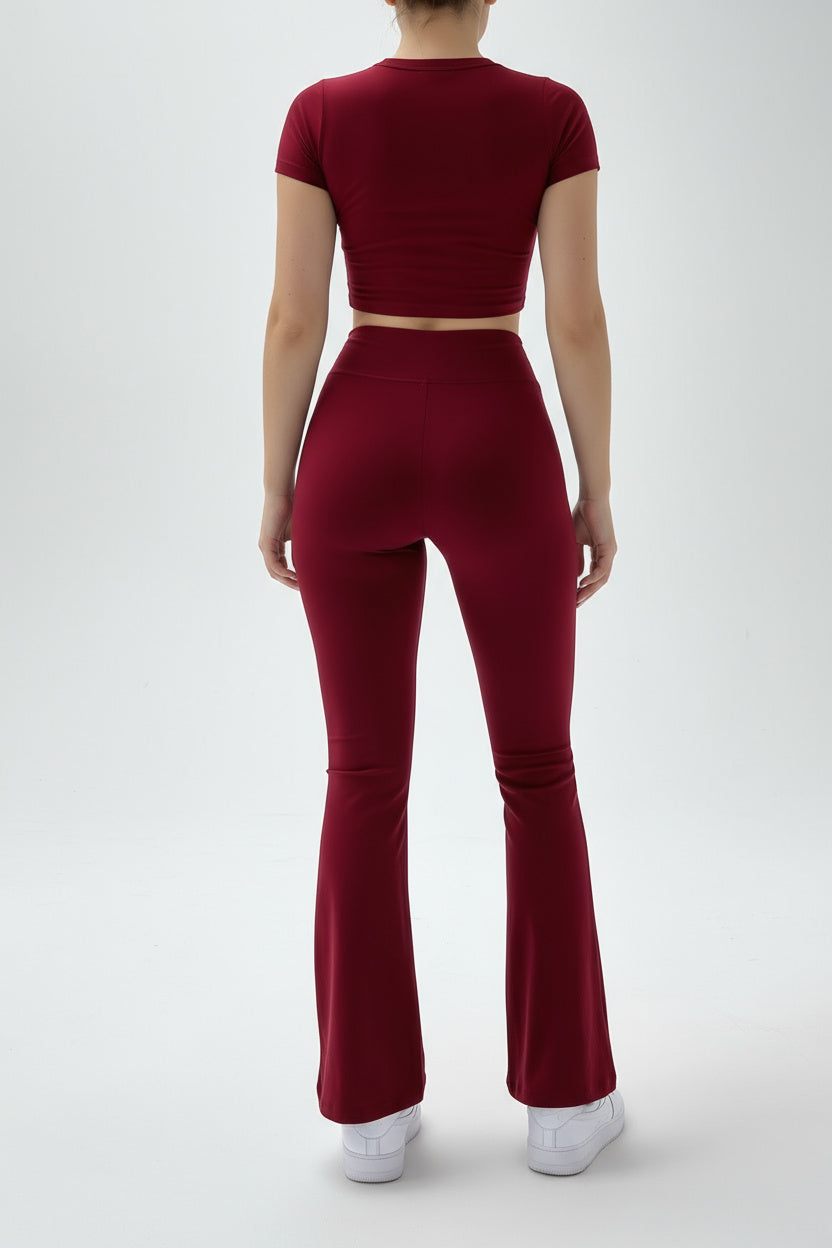 Dark Red Basic Straight-Cut Cotton Jersey Leggings