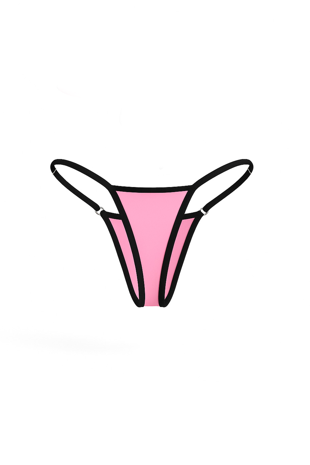 Pink Contrast Trim Embroidery Bikini Bottom