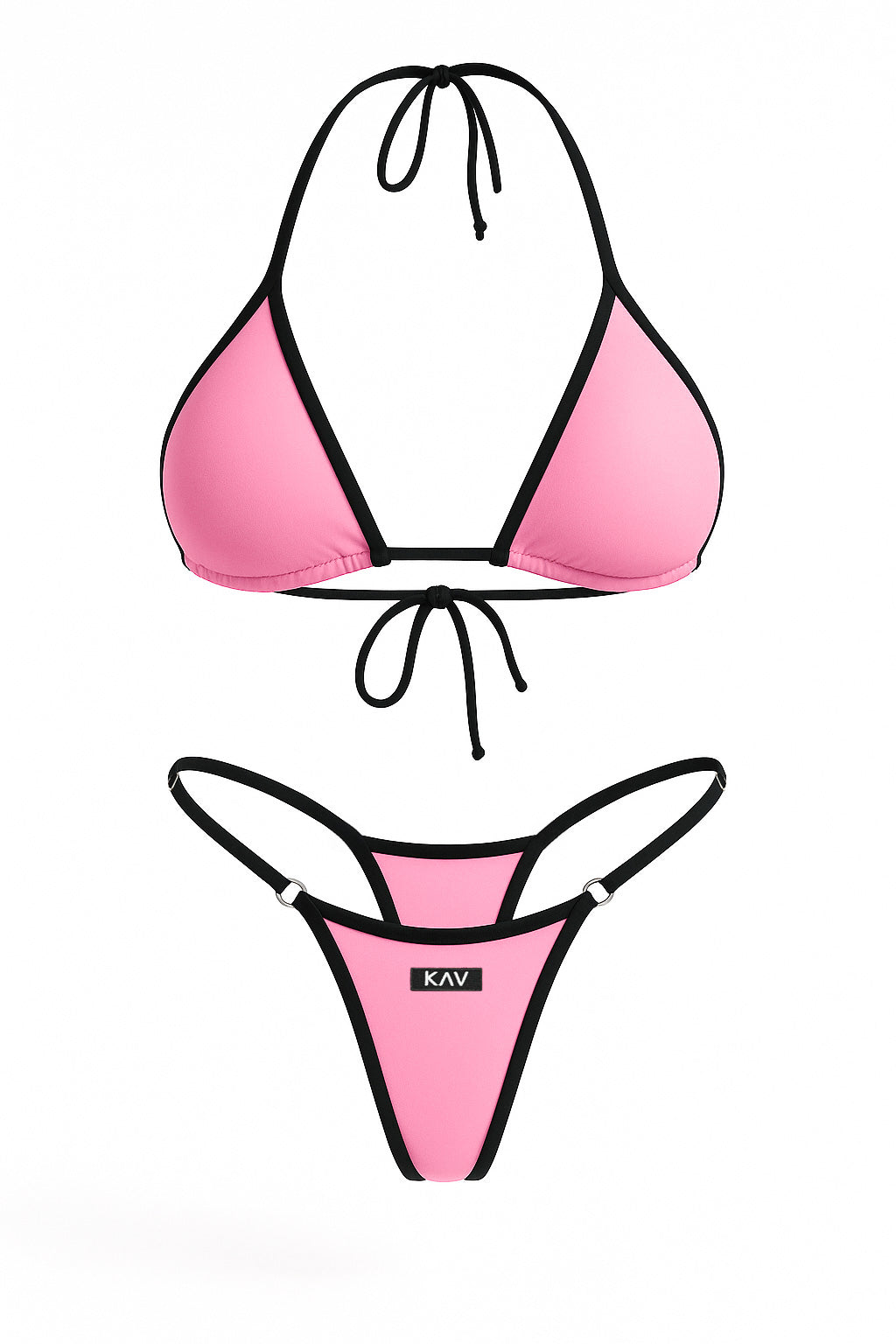 Pink Contrast Trim Two Piece Triangle Bikini