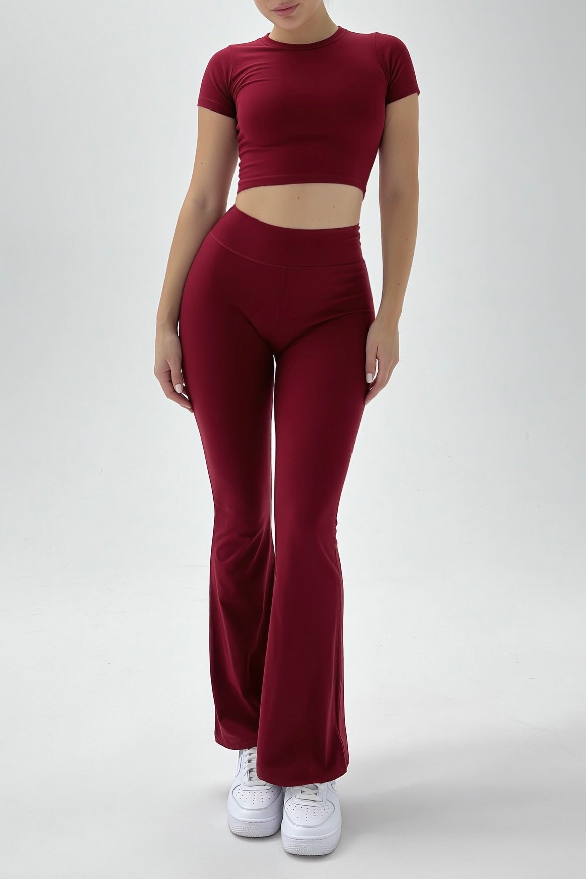 Dark Red Basic Straight-Cut Cotton Jersey Leggings