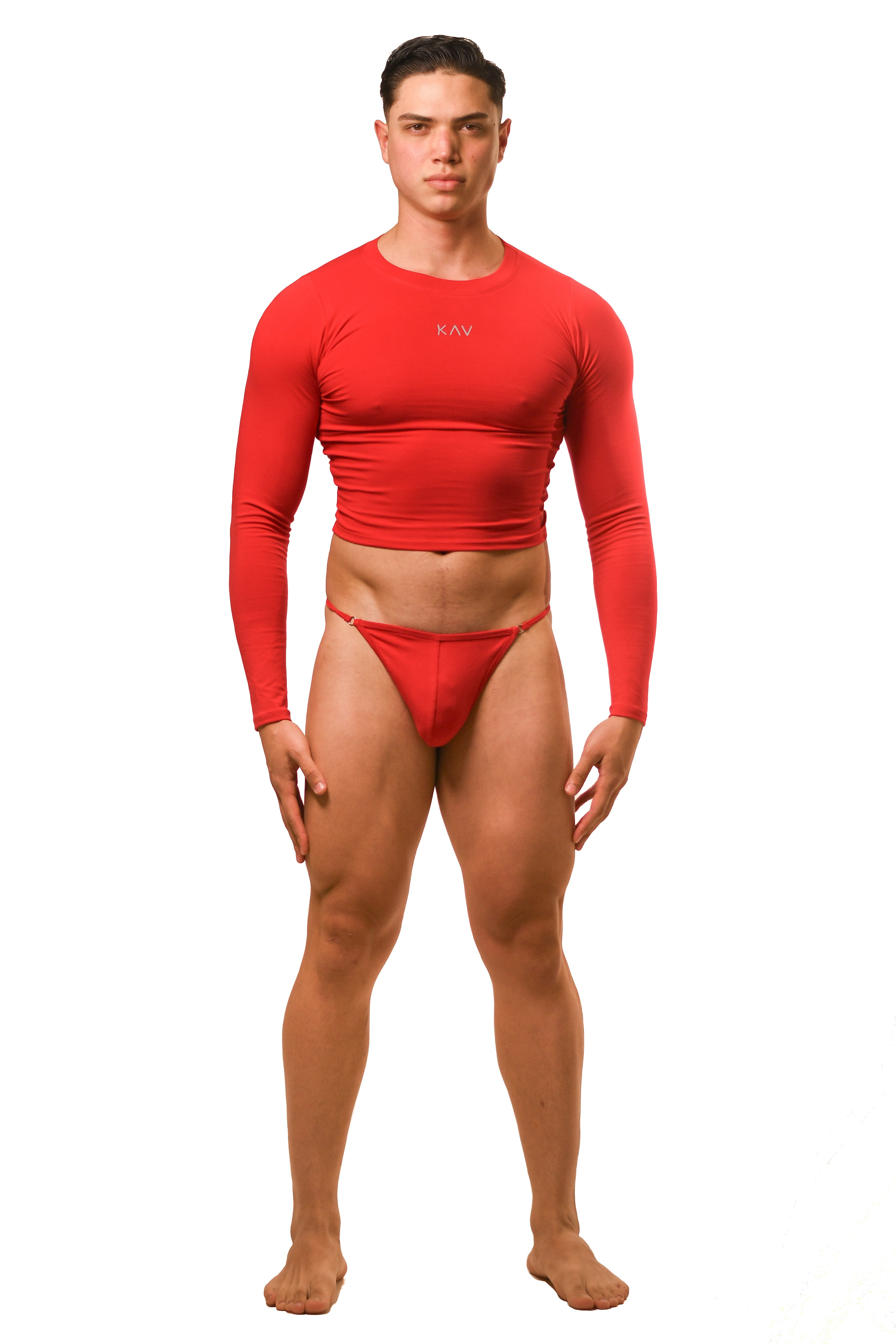 Red Long Sleeve Magnet G-String Set