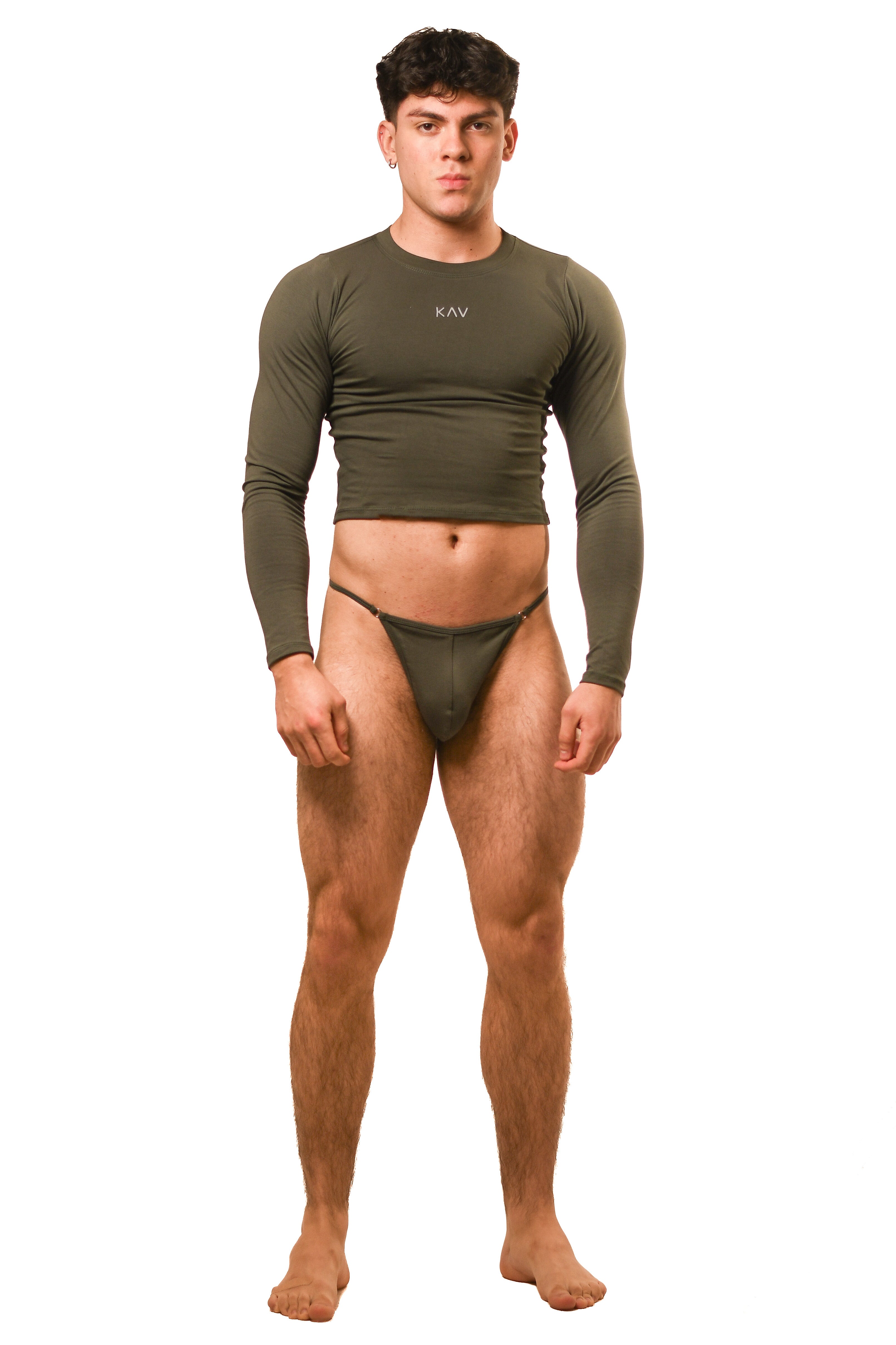 Long Sleeve Dark Green G-String Set