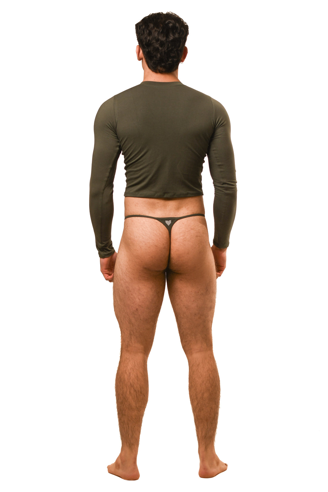 Long Sleeve Dark Green G-String Set