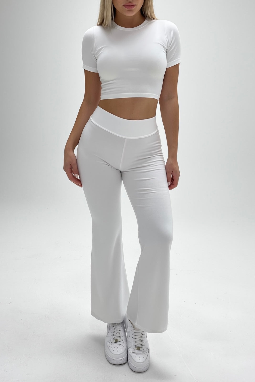 White Basic Straight-Cut Cotton Jersey Leggings