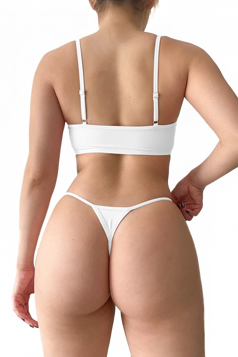 White Two Piece G-String Scoop Bikini