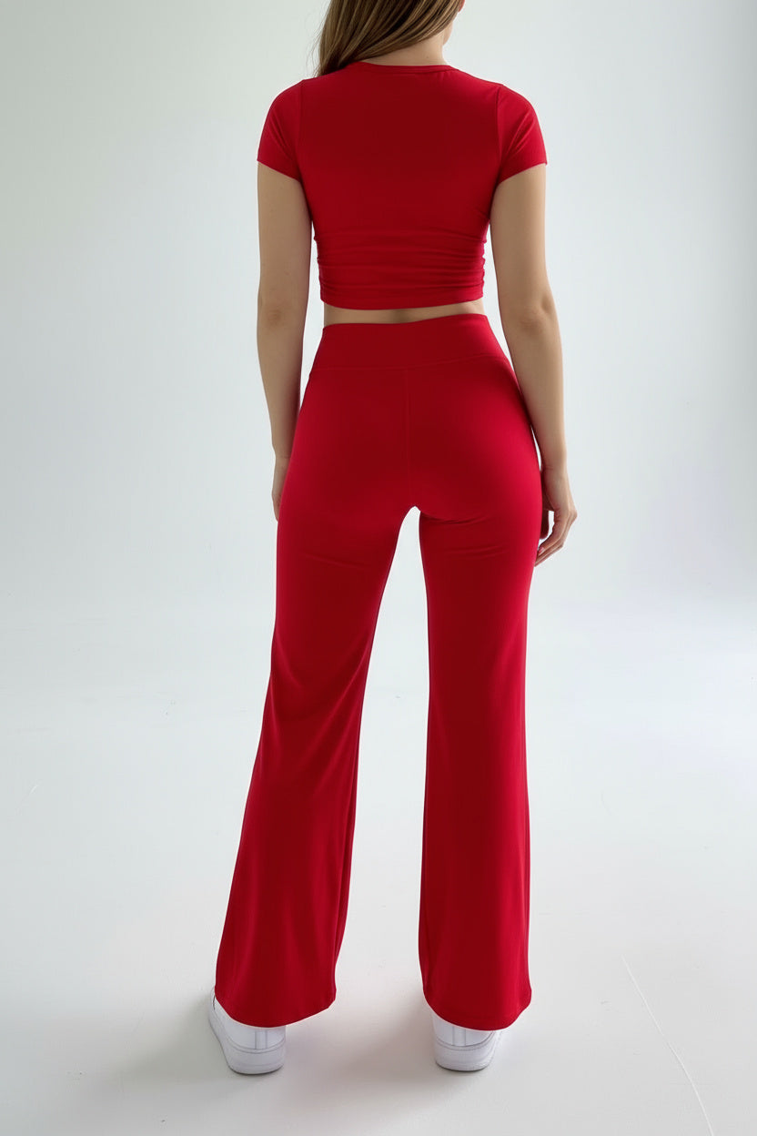 Red Basic Straight-Cut Cotton Jersey Leggings
