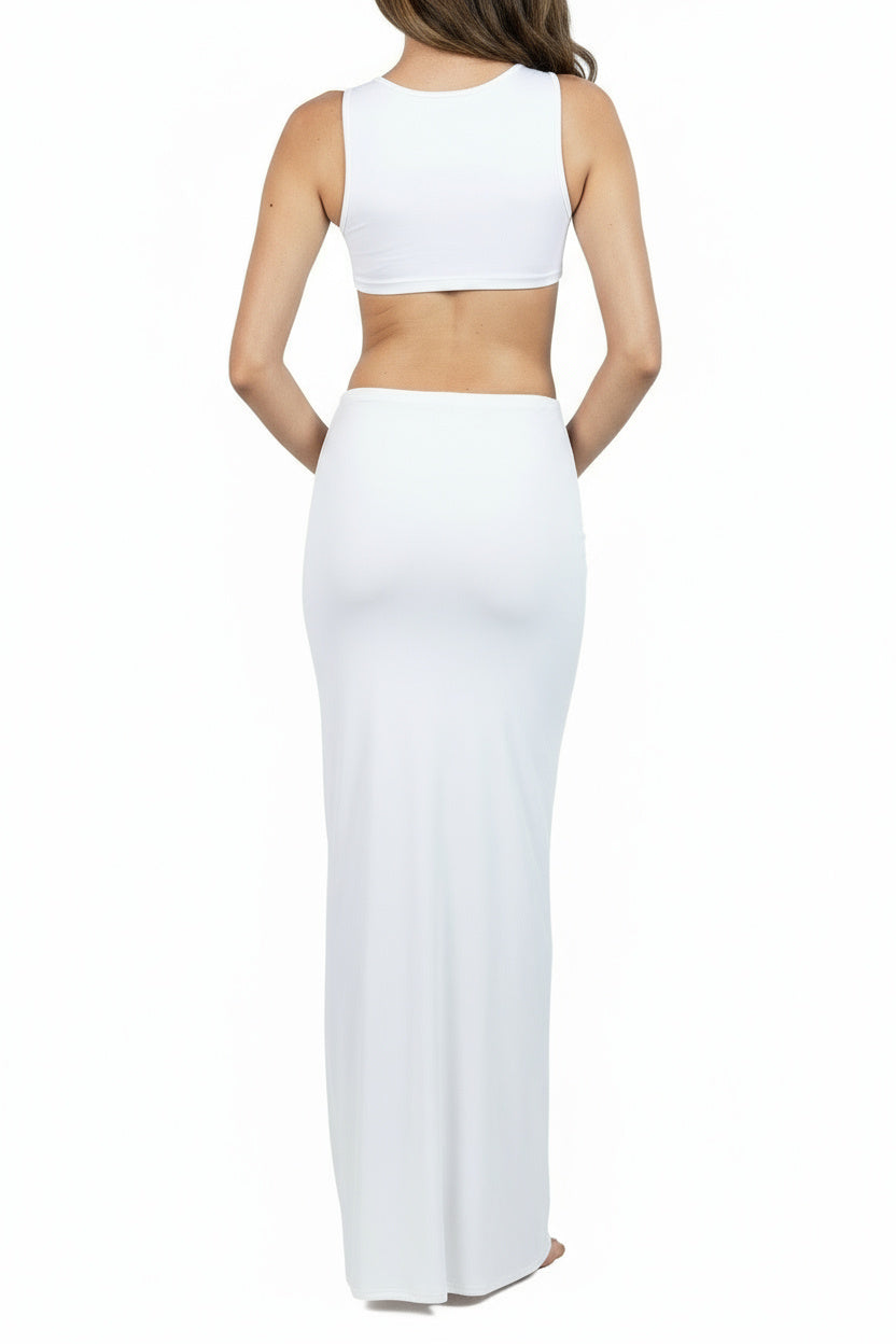 White Long Bodycon Cotton Jersey Skirt