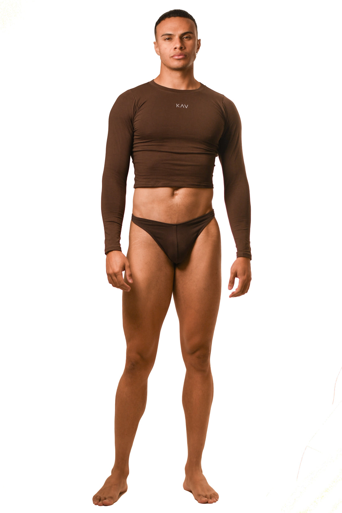 Brown Long Sleeve Magnet Thong Set