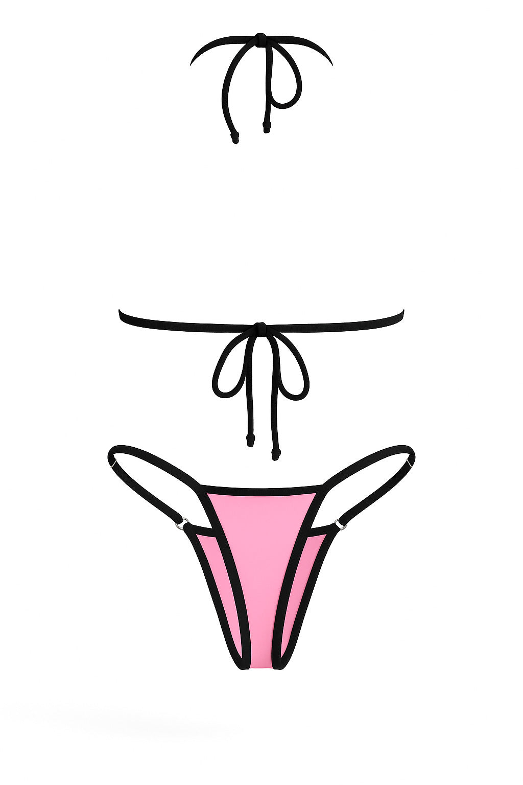 Pink Contrast Trim Two Piece Triangle Bikini