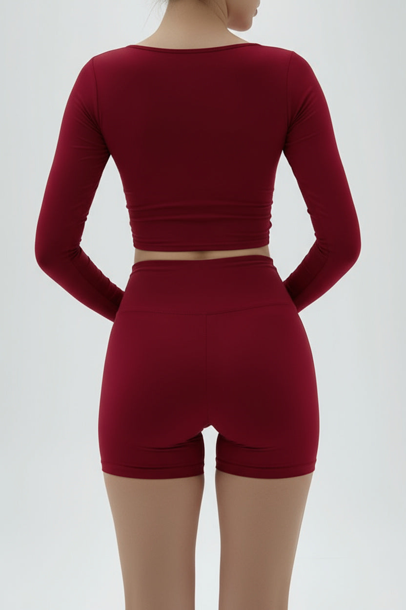 Dark Red Cotton Jersey Long Sleeve Deep Scoop Top