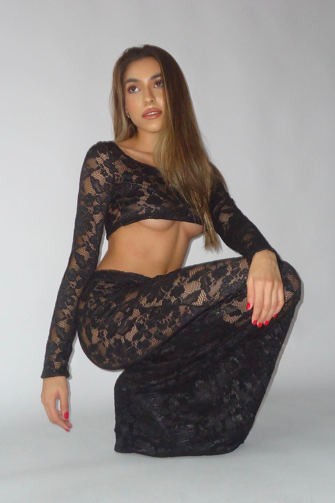 Black Long Bodycon Lace Skirt