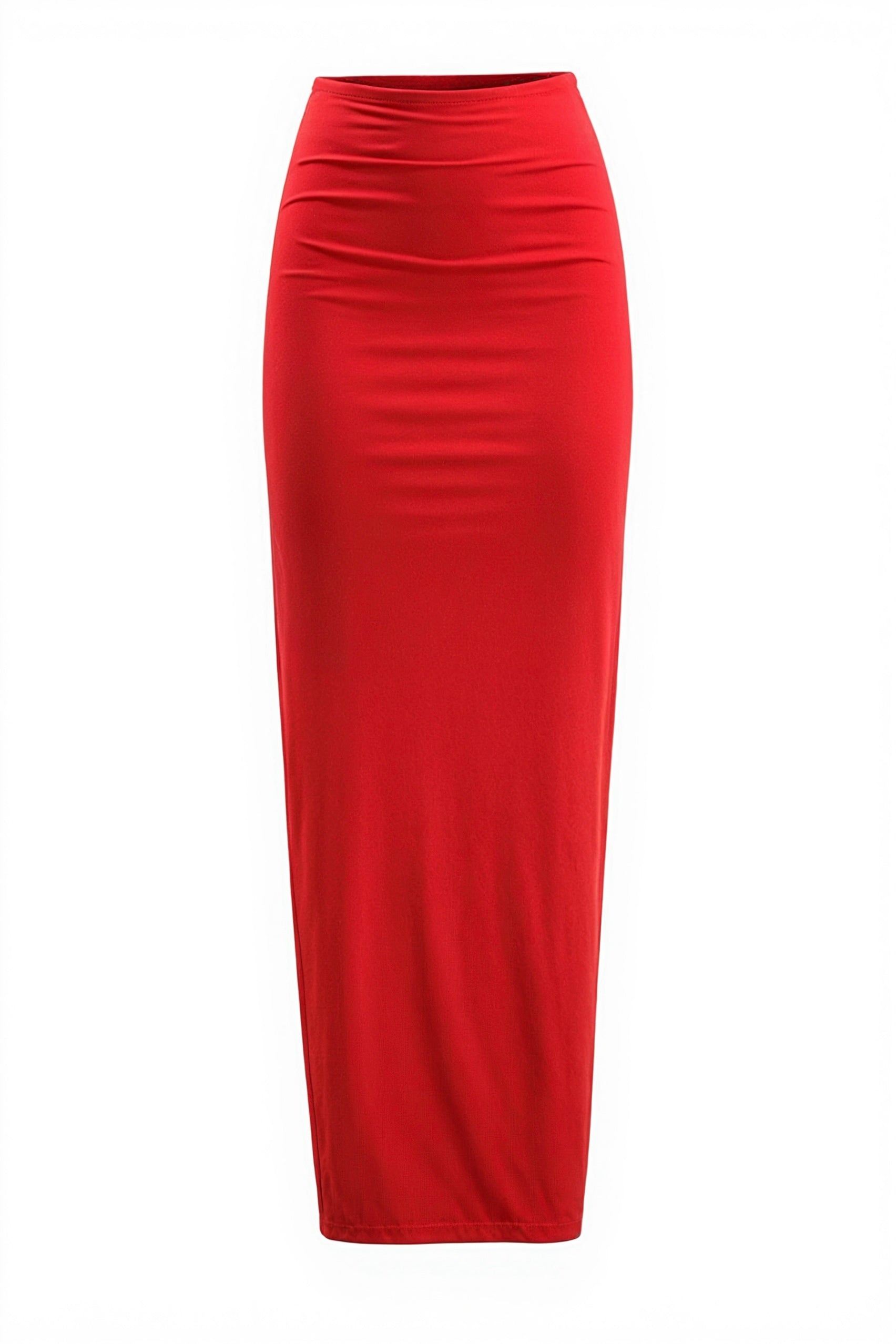 Red Long Bodycon Cotton Jersey Skirt