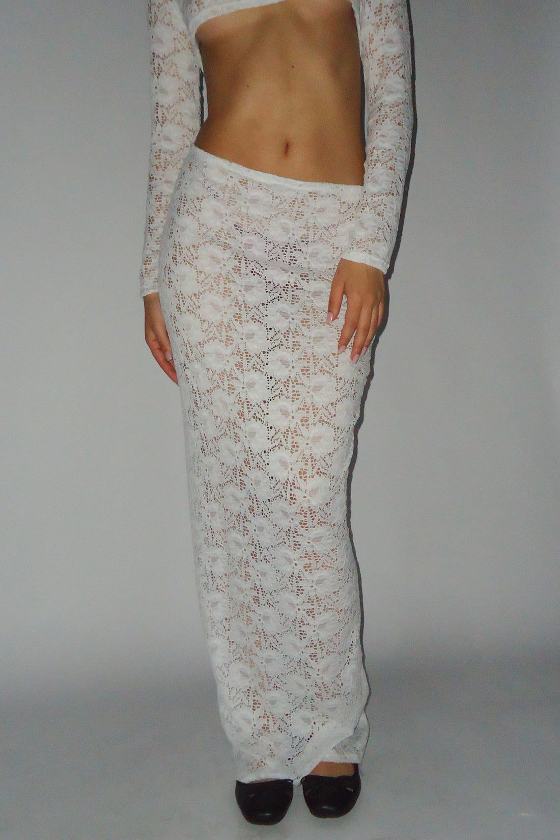 White Long Bodycon Lace Skirt