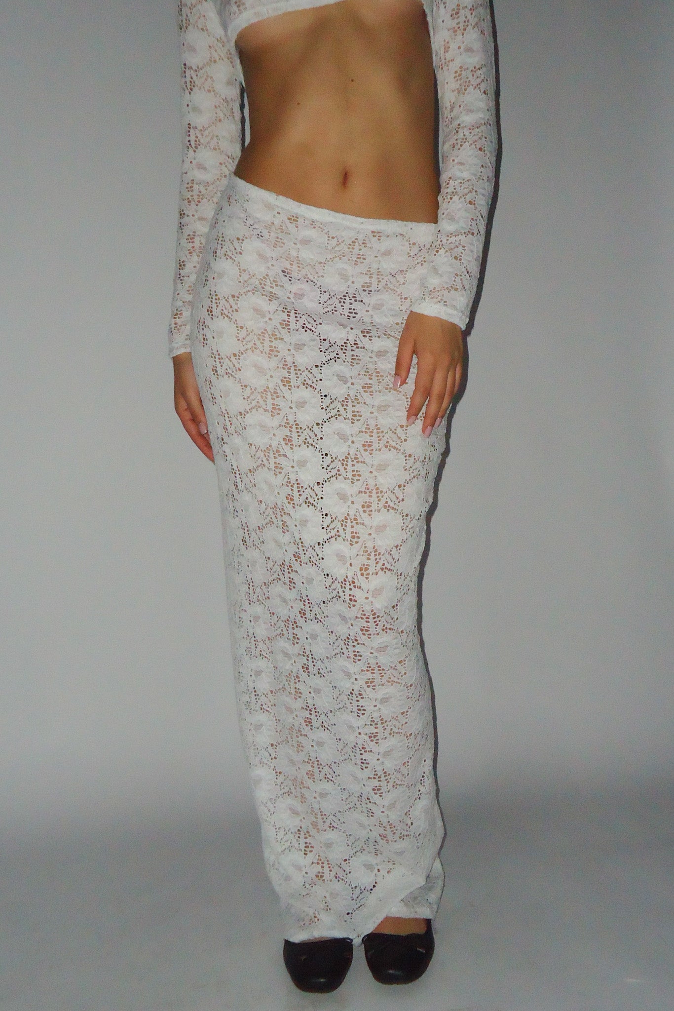 White Long Bodycon Lace Skirt
