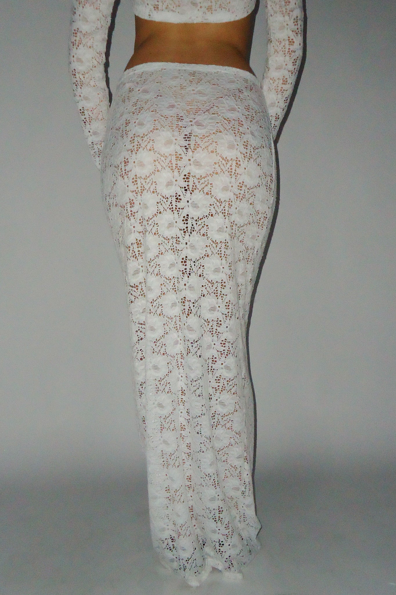 White Long Bodycon Lace Skirt
