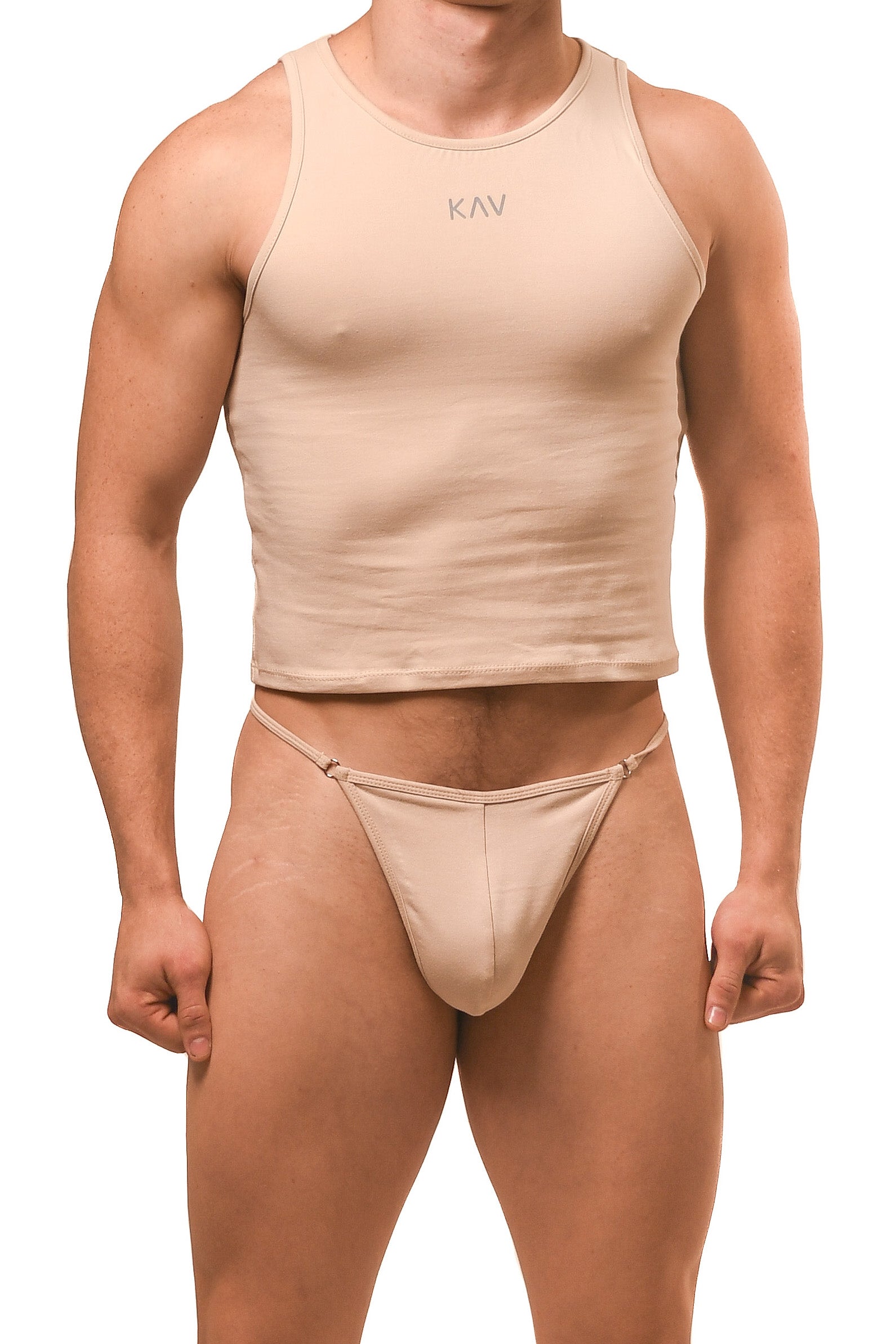 Beige Magnet Tank Top G-String Set