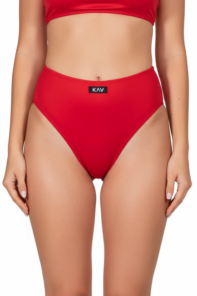Red Swim Minimal High Waist Bottom