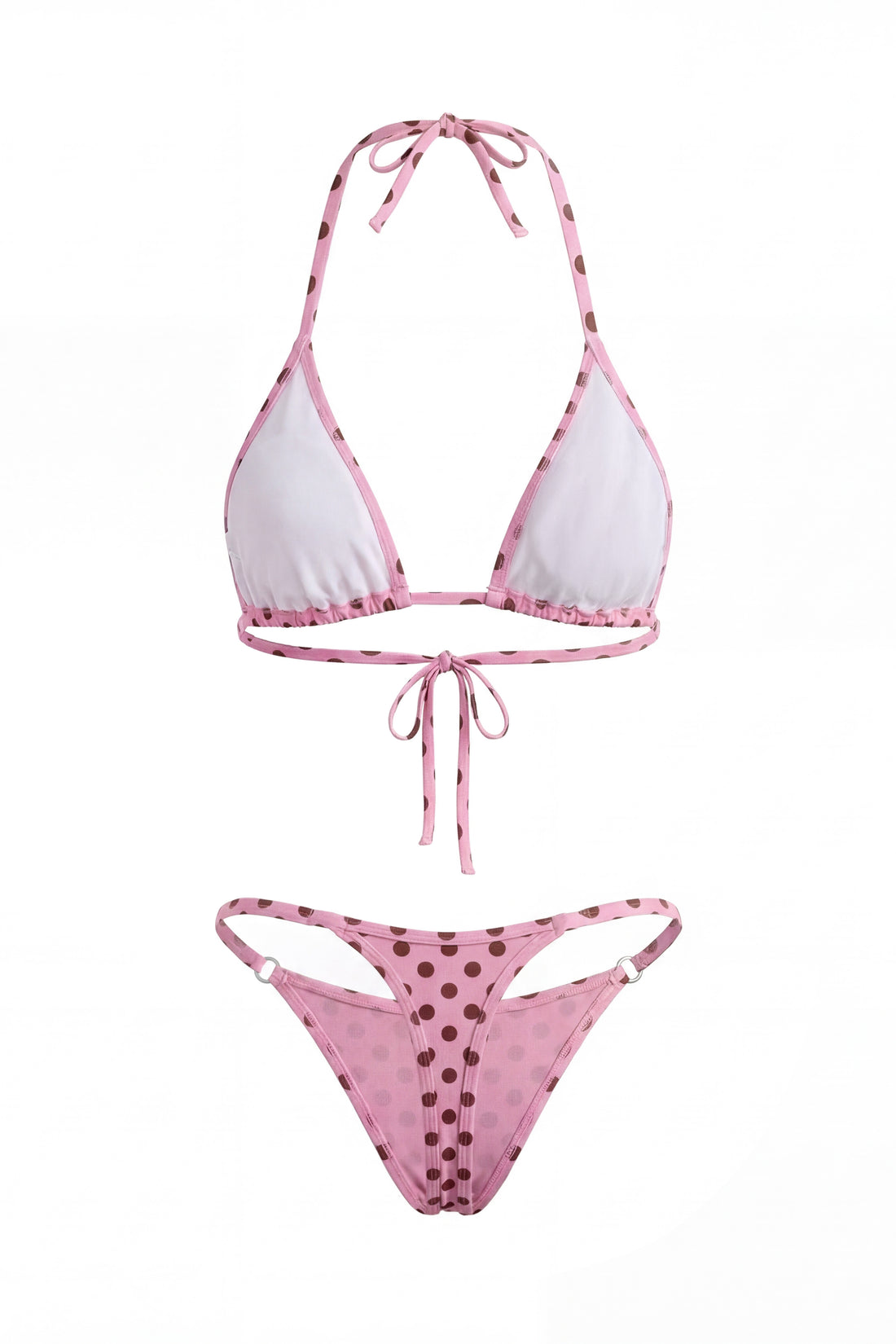 Pink Dot Triangle Adjustable Thong Two Piece Bikini