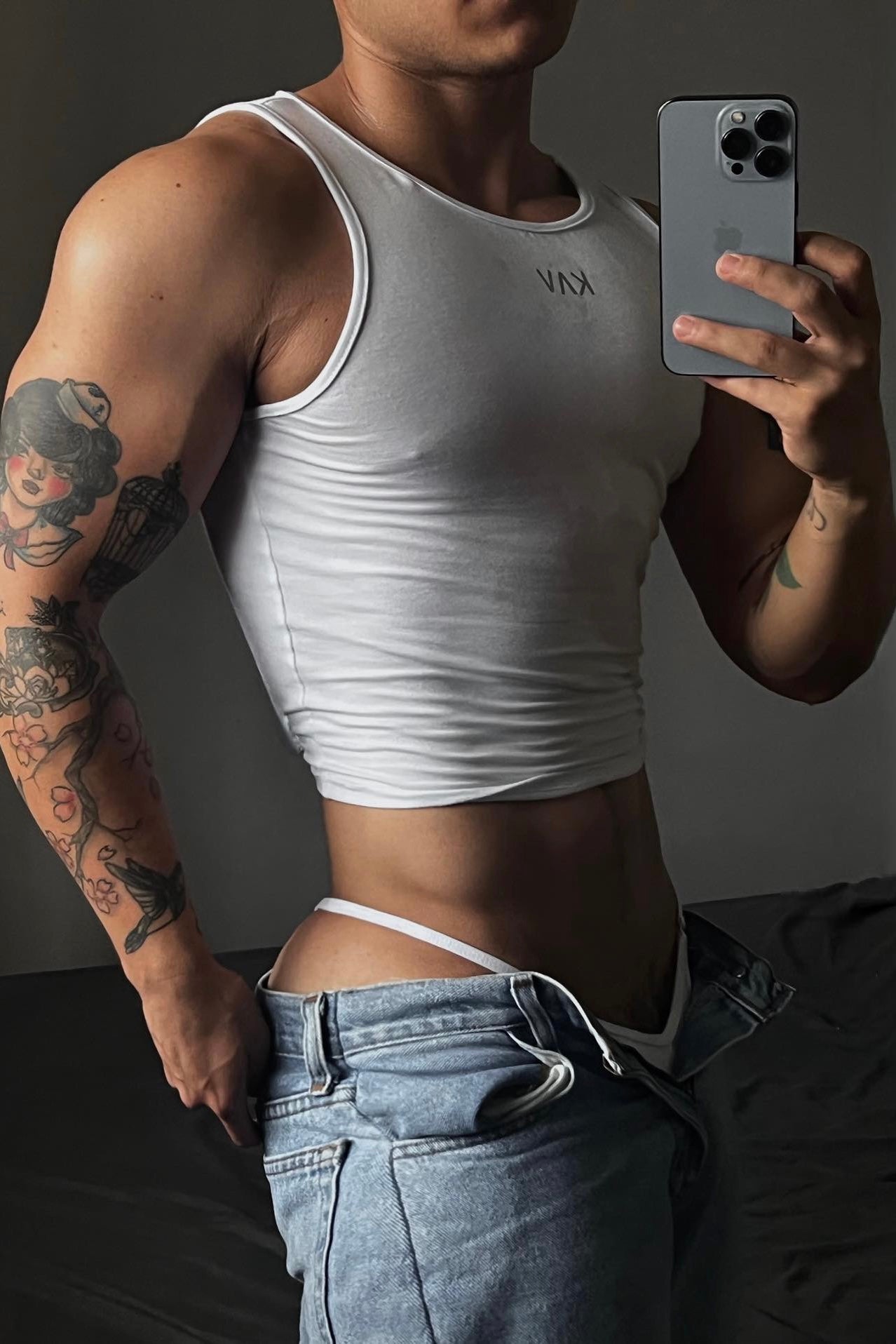 White G-String Cotton Jersey Tank Set