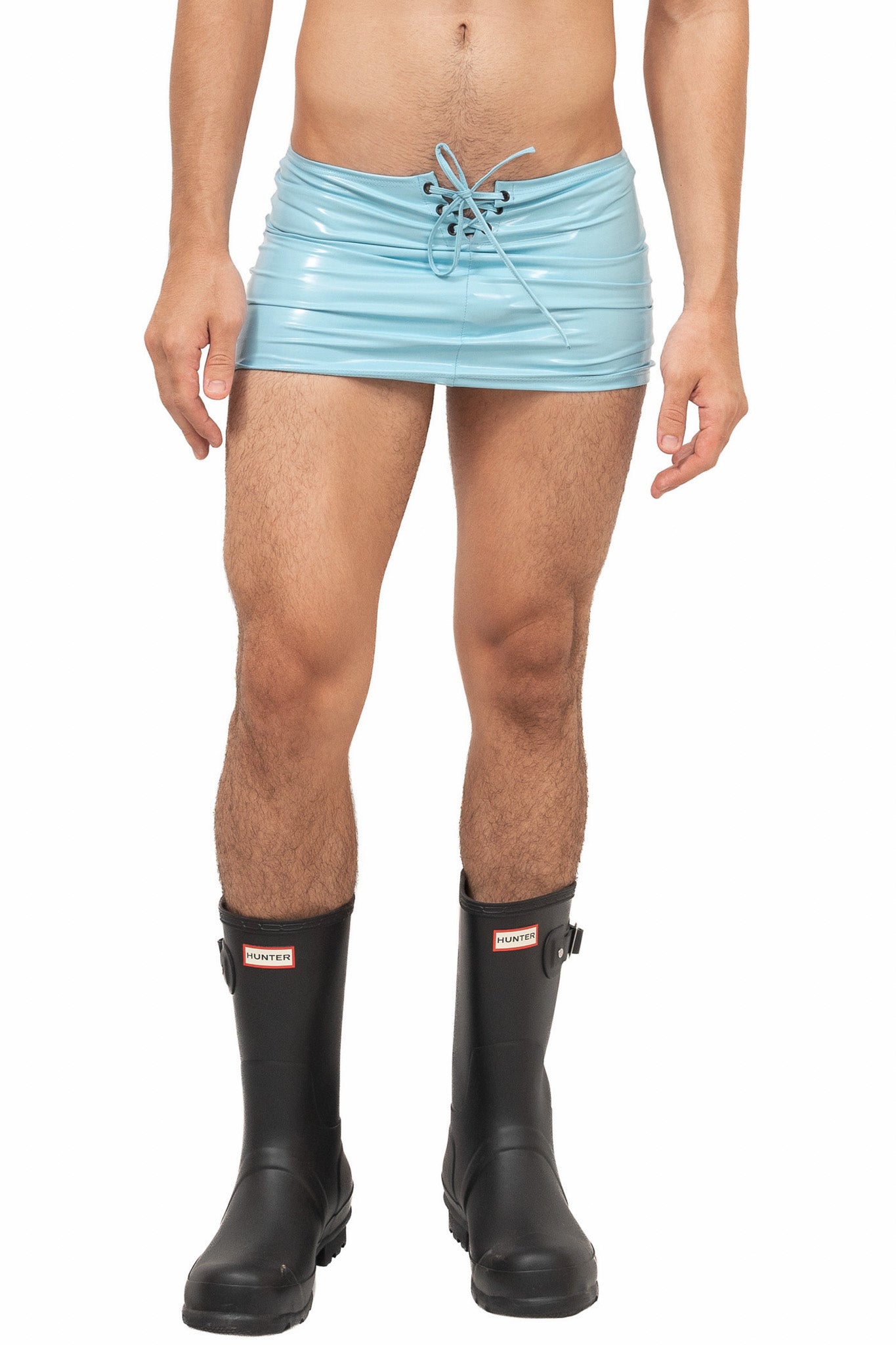 Baby Blue Latex Super Mini Men Skirt