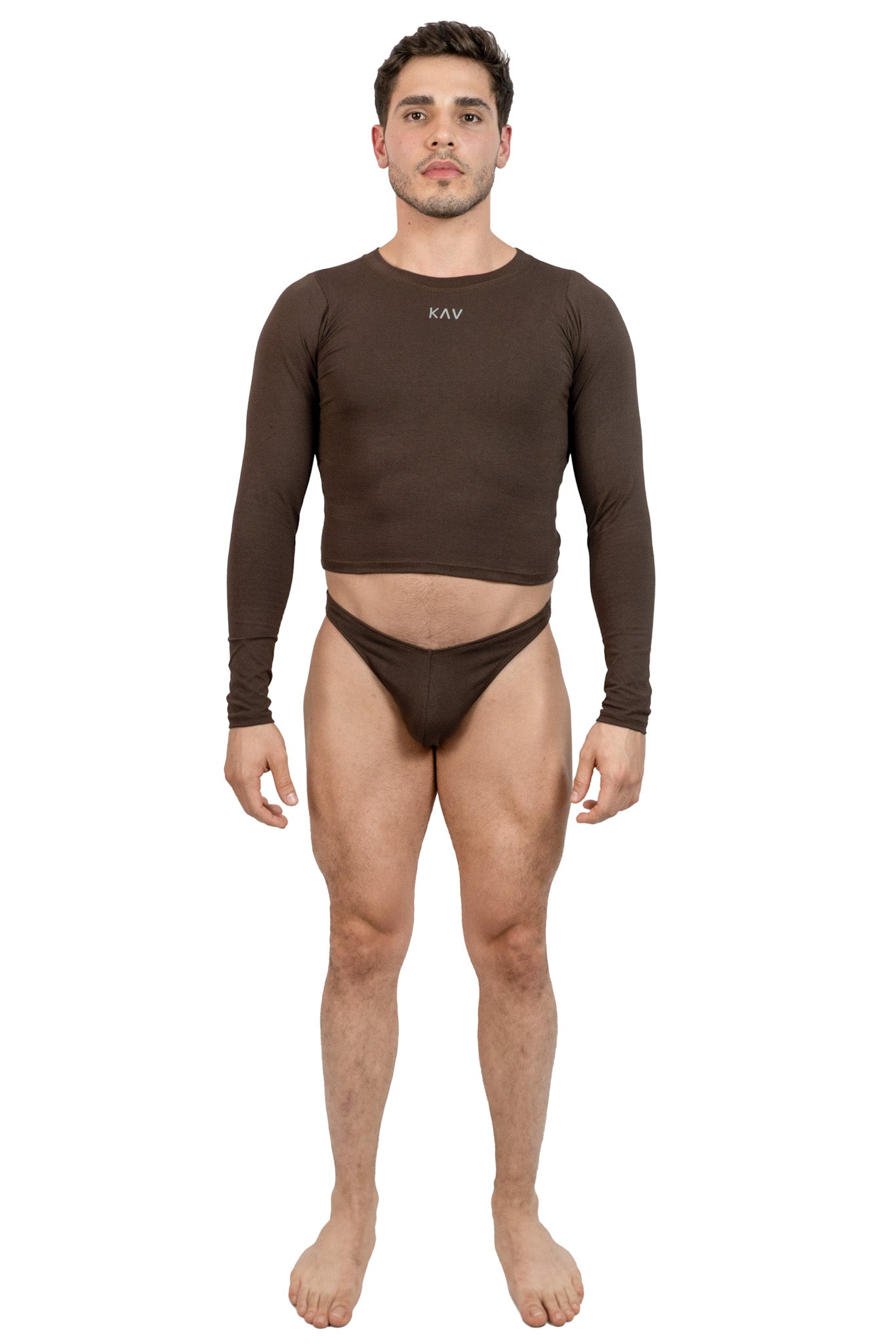 Brown Long Sleeve Magnet Thong Set