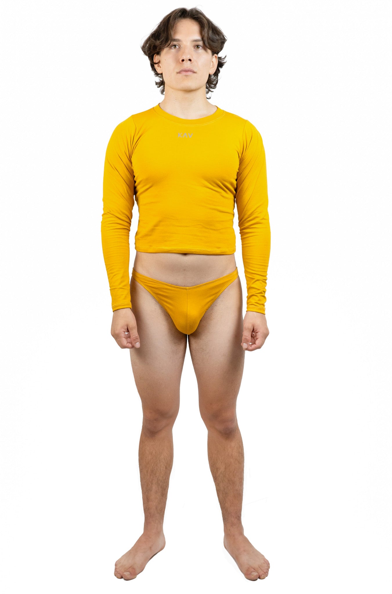 Yellow Mustard Long Sleeve Magnet Thong Set