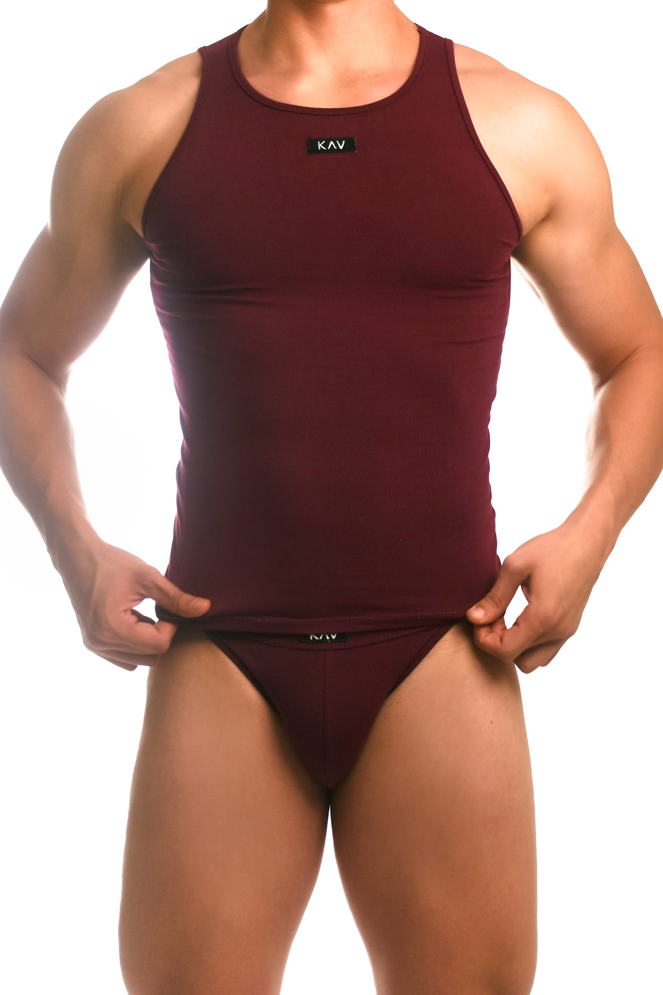 Dark Red Embroidery Cotton Jersey Jockstrap Set