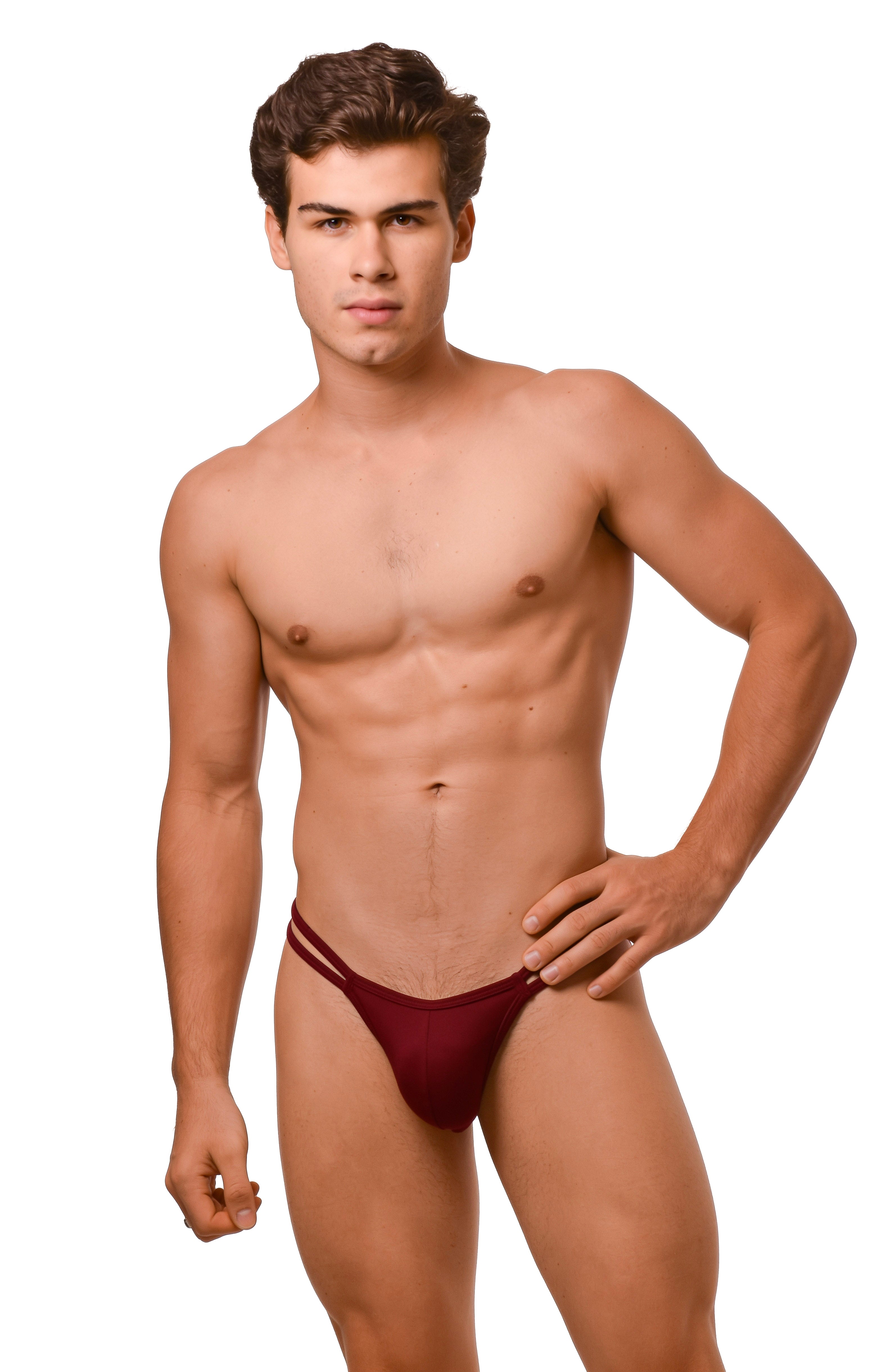 Dark Red Men Double String G-String Thong