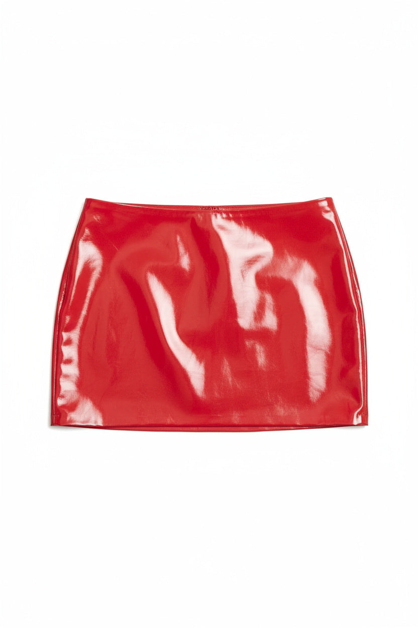 Red Latex Mini Skirt