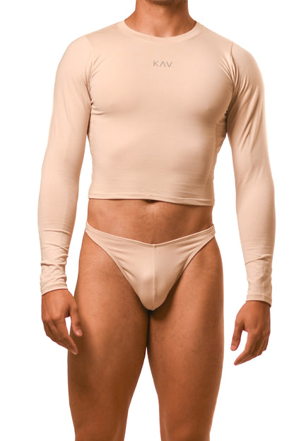 Beige Long Sleeve Magnet Thong Set