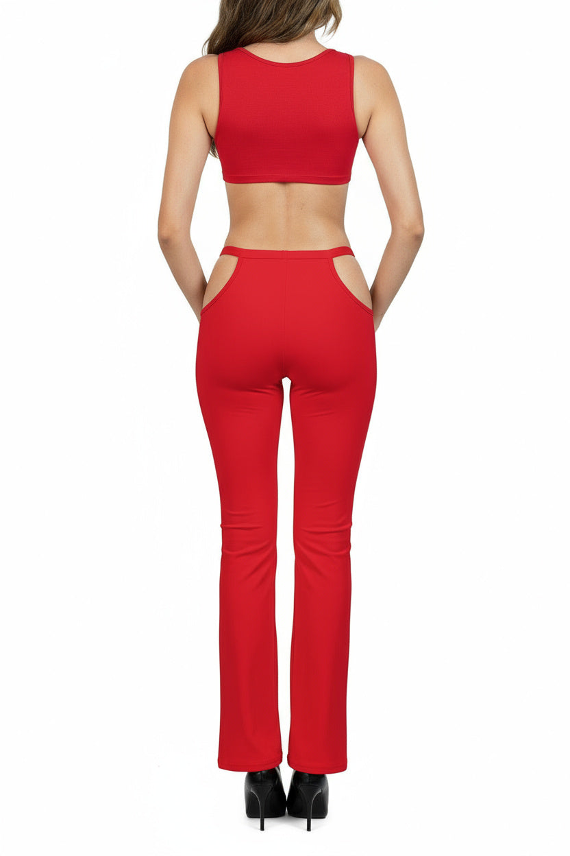 Red Waistband Cutout Leggings