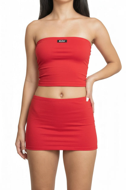 Red Cotton Jersey Super Mini Skirt