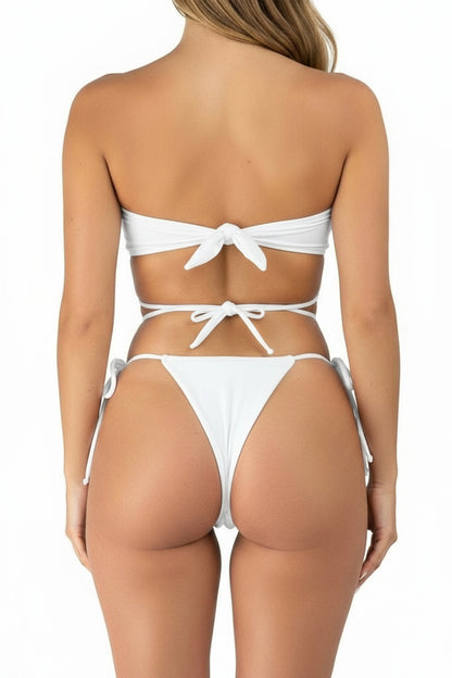 White Loop Tie Strapless Two Piece Bikini