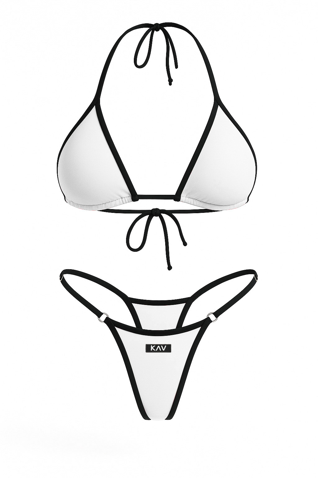 White Contrast Trim Two Piece Triangle Bikini